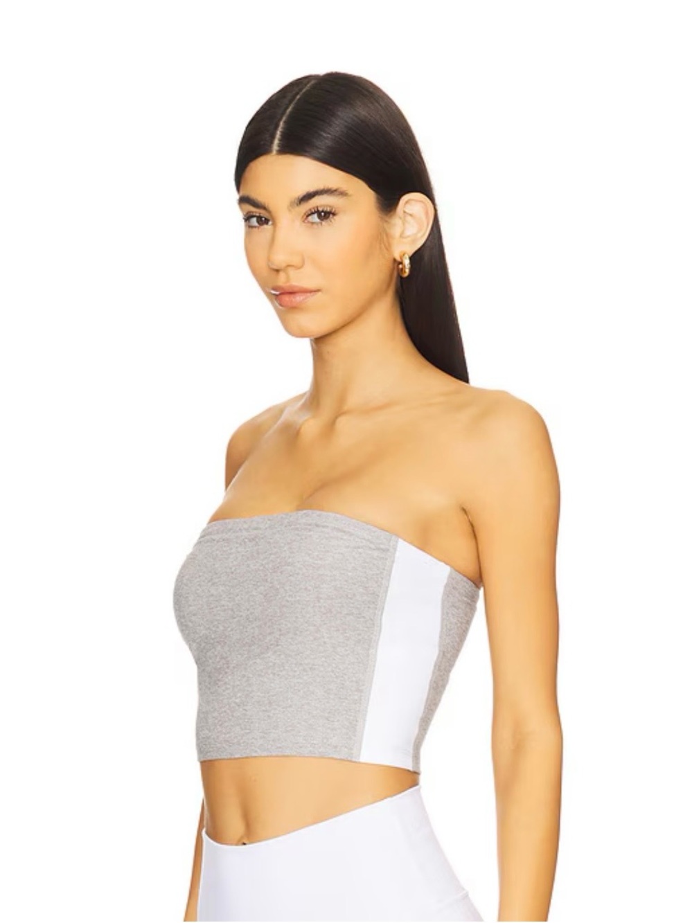 Beyond Yoga Space Dye Strapless Stripe Top in Silver Mist & Cloud White Sz M